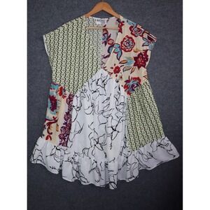 Bucket List Oversized‎ Patchwork Sleeveless Dress Women Medium Multi Mini Flow